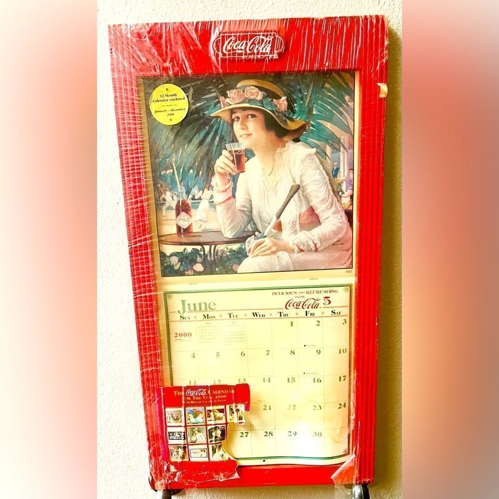 COCA-COLA VINTAGE 1999 Y2K SPECIAL EDITION YEAR 2000 CALENDAR IN FRAME 28”~NEW